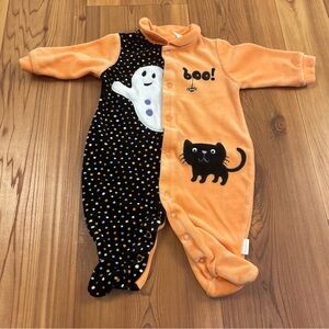 First Moments Fleece Baby Footie Sleep Pajamas 0-3 Months Cat Ghost Orange Black
